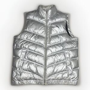 Puma Metallic Silver Puffer Vest Down Filled Futuristic Y2K Style Mens Sz Large